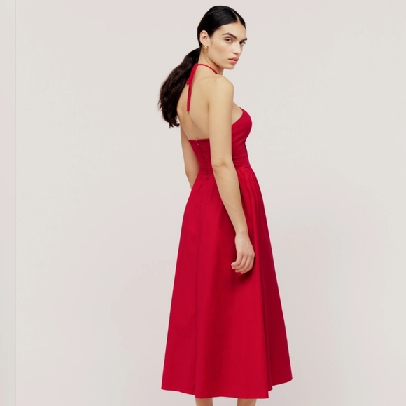 Reformation Stassie Sleeveless Halter Tie Midi Dress in Cherry Red - Picture 7 of 16